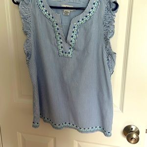 Embroidered flutter sleeve top.